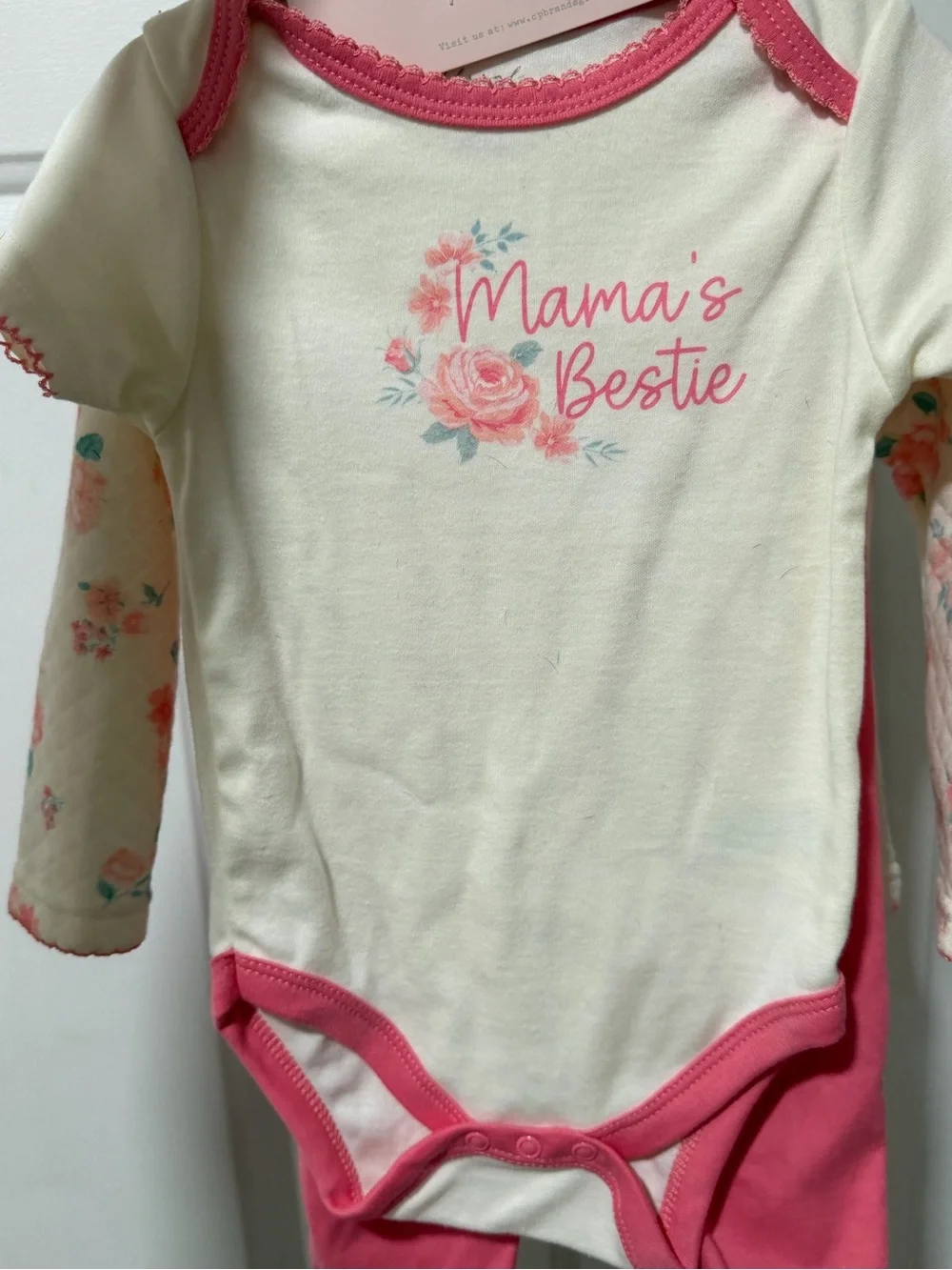 Quilted Floral Baby Jacket and Bow Set in Cream and Pink